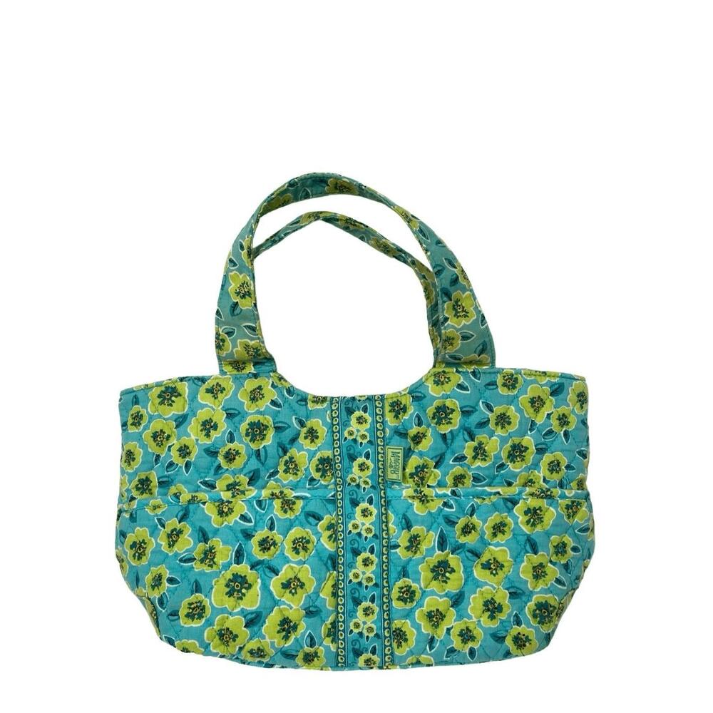 MaggiB Quilted Cotton Fabric‎ Handbag Floral Turquoise/Green/Yellow